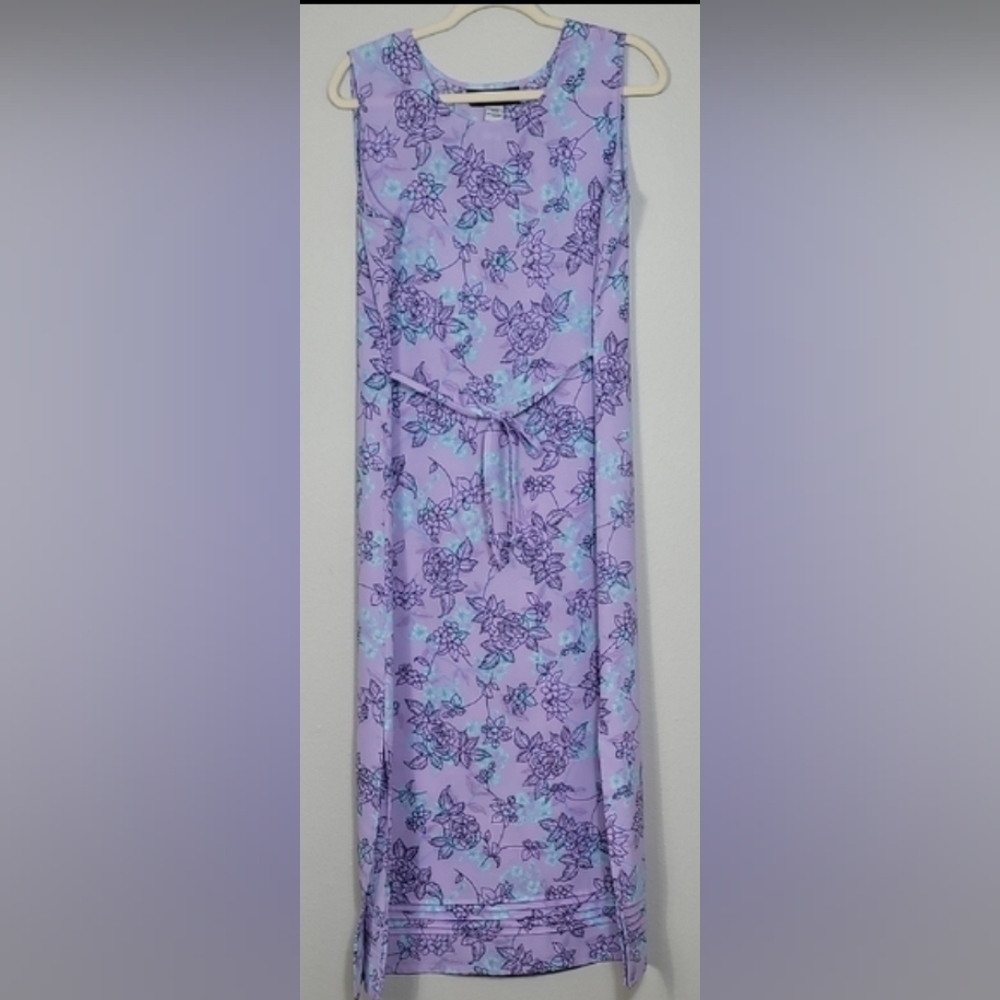 Vintage Sag Harbor Floral Maxi Dress Size 12 Purple Pink Waist Tie Fairycore Y2K